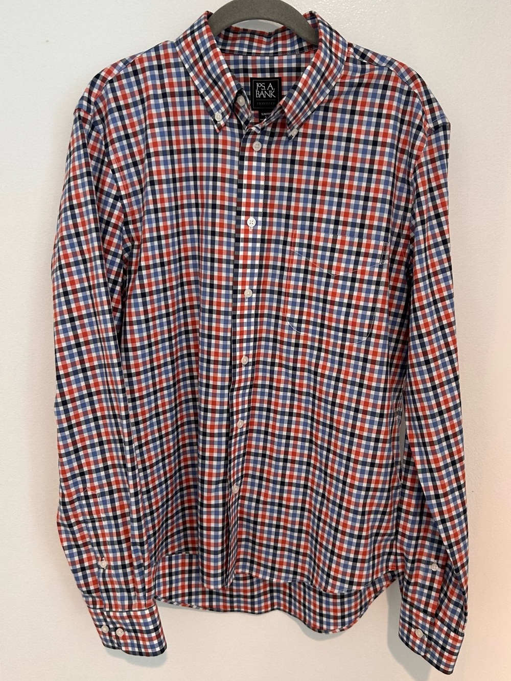 Jos. A. Bank Men’s Red, Blue, Black & White Checked Button-Down Shirt